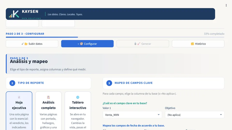 El paso 2 del asistente de Kaysen: el mapeo de columnas resuelto